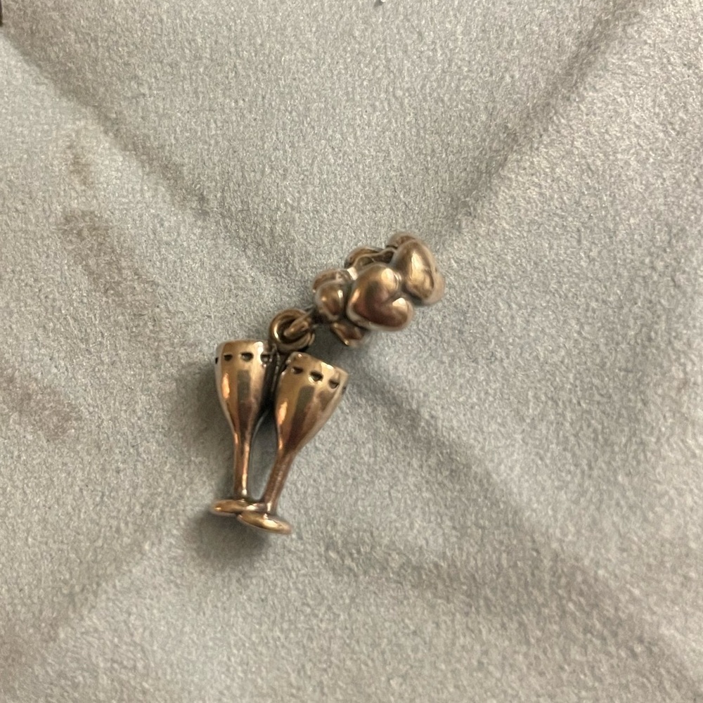 Pandora Retired Champagne Glasses “Cheers” Charm – Celebration, Toast, Rare